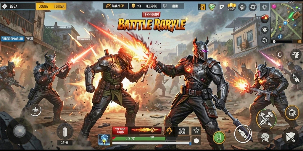 Tampilan gameplay Battle Royale yang mendebarkan dan penuh aksi.