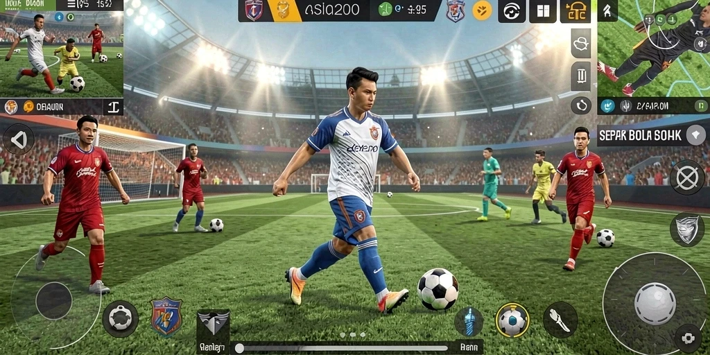 Tampilan gameplay ASIA200 yang mendebarkan saat bermain sepak bola.