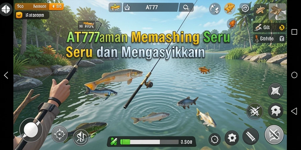 Gameplay AT777 yang seru dengan berbagai ikan dan lokasi memancing.