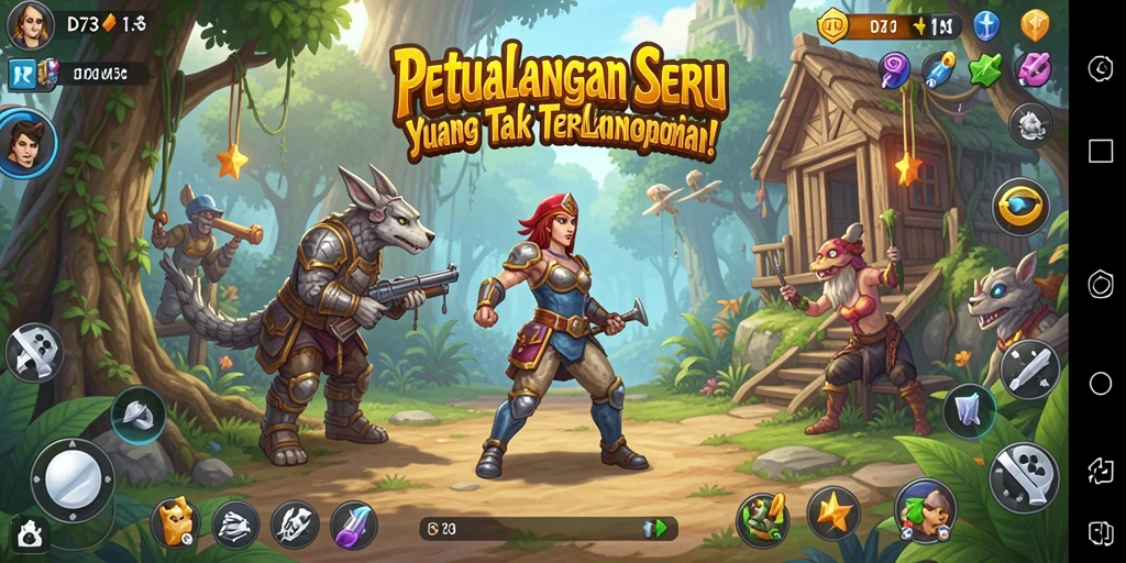 Screenshot D73 menampilkan momen epik dalam petualangan yang penuh aksi.