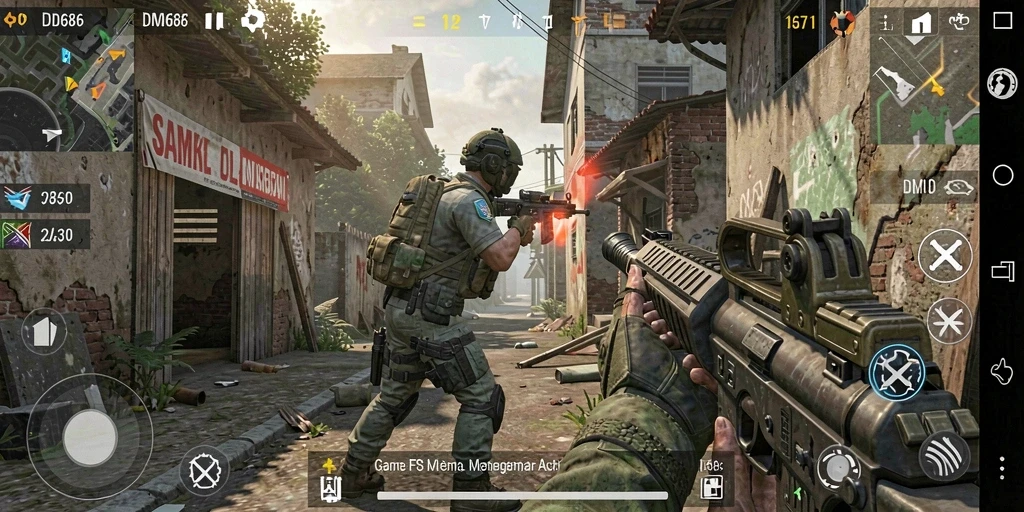 Tampilan gameplay mendebarkan dalam DMD686 dengan aksi tembak-menembak.
