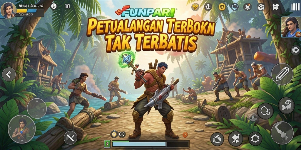 Screenshot gameplay FUNPARI menampilkan eksplorasi dunia terbuka yang menakjubkan.