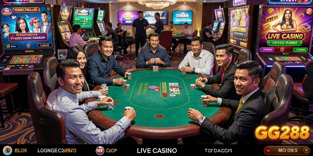 Screenshot GG288 menampilkan dealer langsung dalam permainan Live Casino.