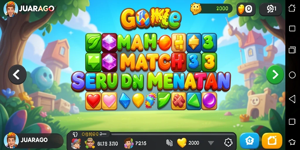 Tampilan gameplay JUARAGO yang penuh warna dan penuh tantangan Match-3.