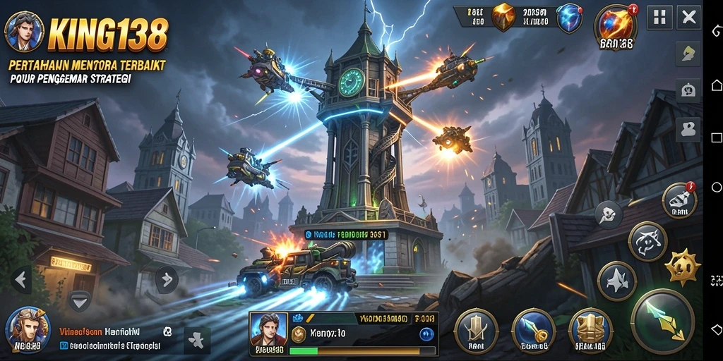 Screenshot KING138 menampilkan aksi mendebarkan dari gameplay pertahanan menara.