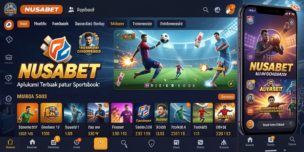 Tampilan screenshot utama NUSABET menunjukkan antarmuka taruhan olahraga yang dinamis.