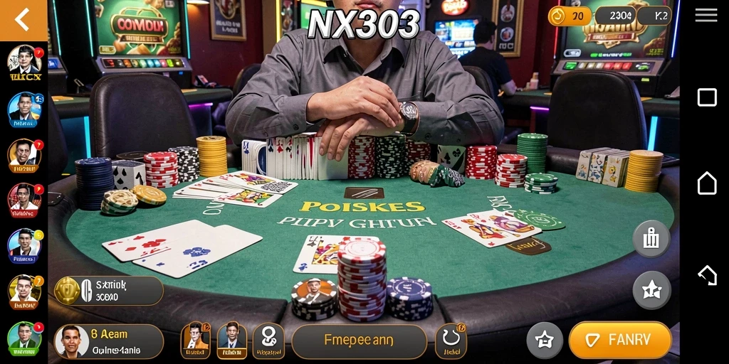 Screenshot gameplay NX303 yang menampilkan serunya permainan Poker.