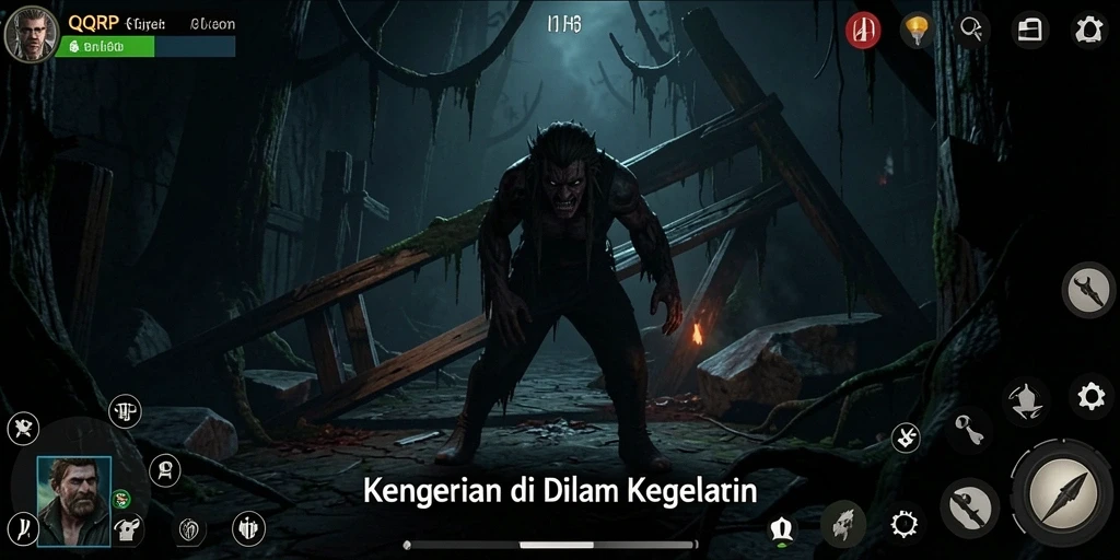 Screenshot permainan QQRP menampilkan suasana Horror yang mencekam.