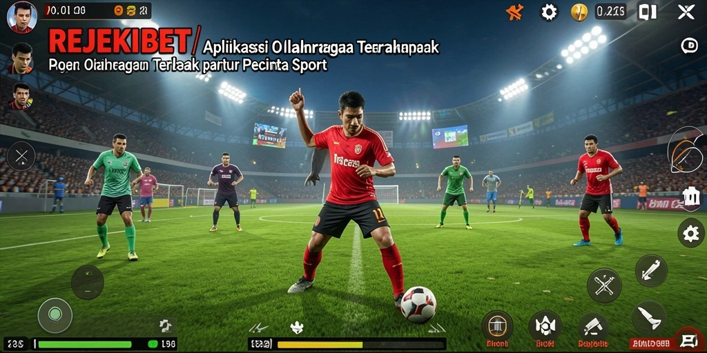 Tampilan utama REJEKIBET menampilkan statistik dan berita olahraga menarik.