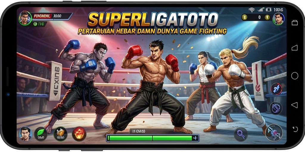 Screenshot gameplay SUPERLIGATOTO menampilkan karakter dalam pertarungan yang intens.