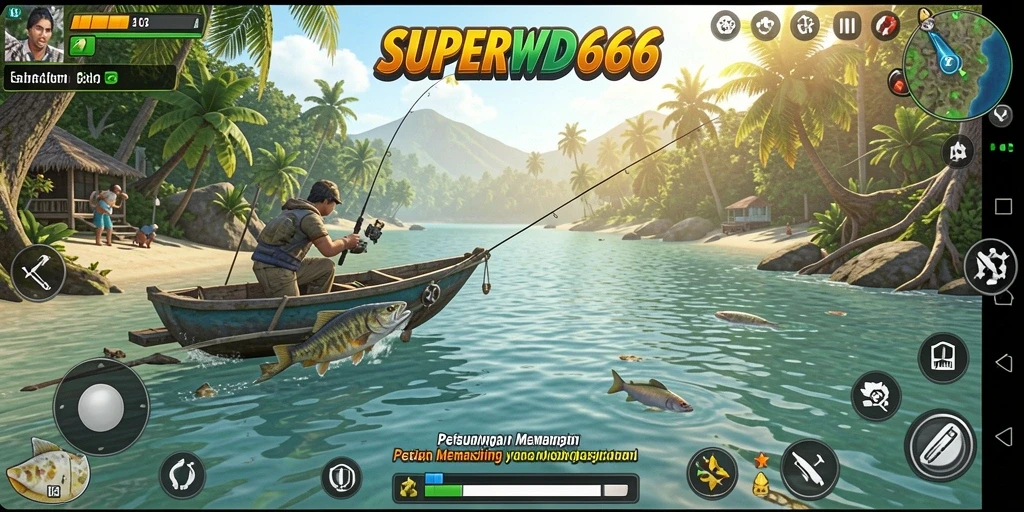 Screenshot SUPERWD666 menampilkan pengalaman memancing yang mendebarkan.