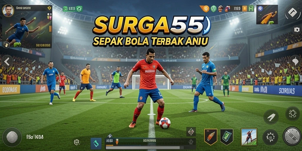 Tampilan gameplay seru di SURGA55 dengan aksi sepak bola menarik.
