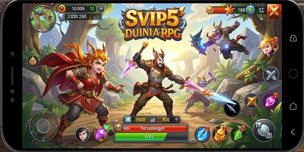 Screenshot gameplay SVIP5 menunjukkan aksi seru dalam pertempuran RPG.