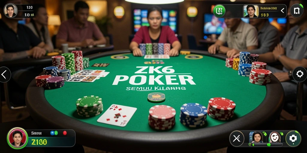 Screenshot gameplay ZK6 menampilkan suasana poker yang nyata dan menarik.
